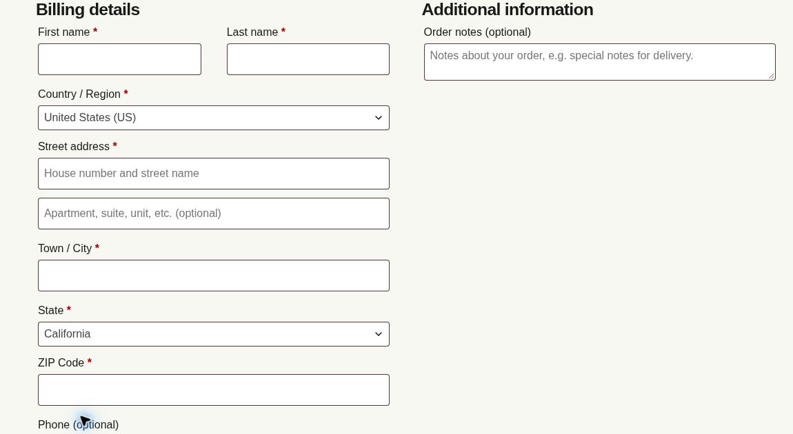 Classic WooCommerce form with the Trim Editorial theme