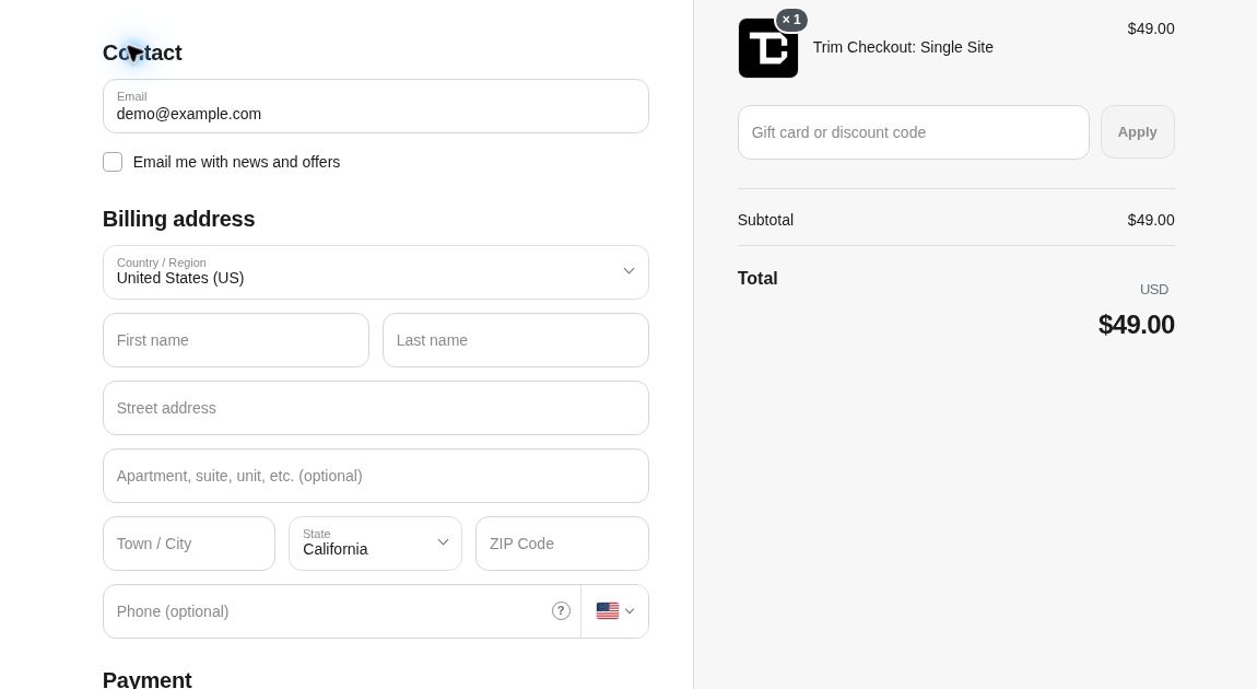 Trim Checkout 3.2.1 form with the same Single Site basket and selected country